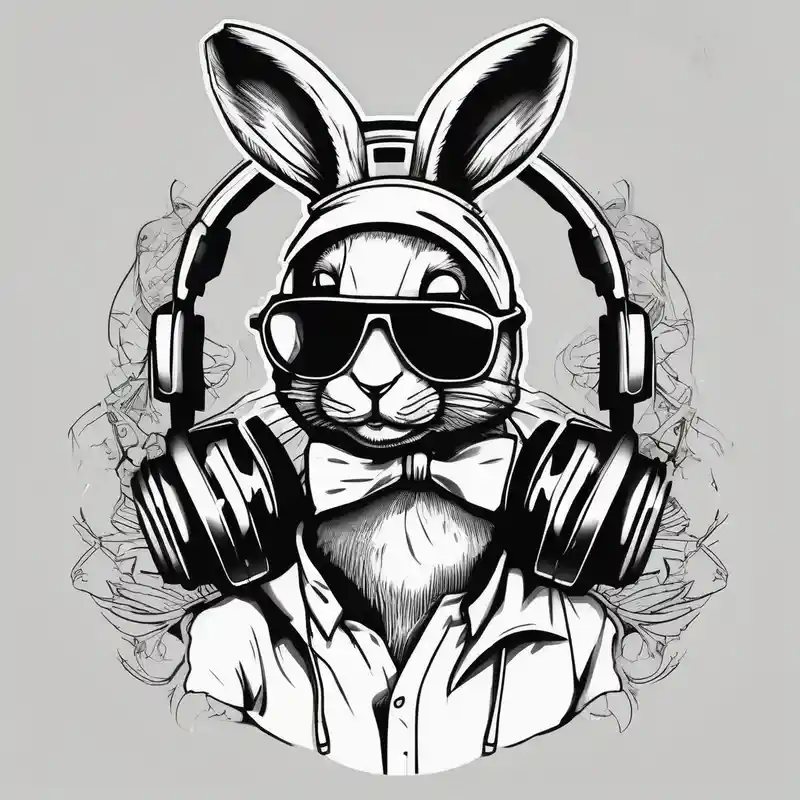 black and white style Ideas de tatuajes de conejos en 2025 about HIP HOP DJ BUNNY and HIP HOP DJ BUNNY