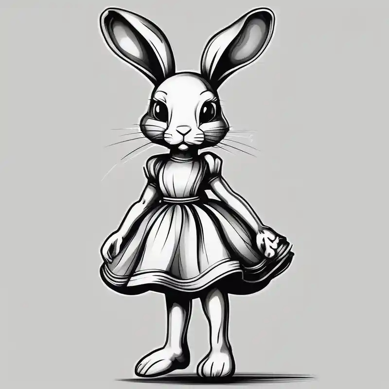 black and white style Ideas de tatuajes de conejos en 2025 about one legged toy bunny in a dress and one legged toy bunny in a dress