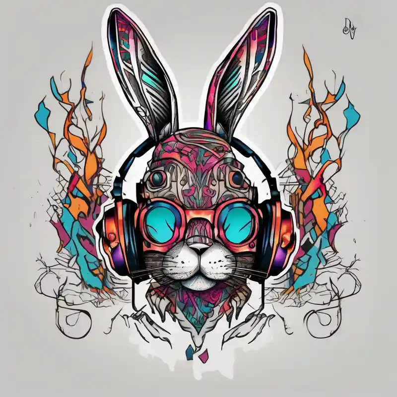 sketch style Bunny Tattoo Ideas in 2025 about dj BUNNY and dj BUNNY