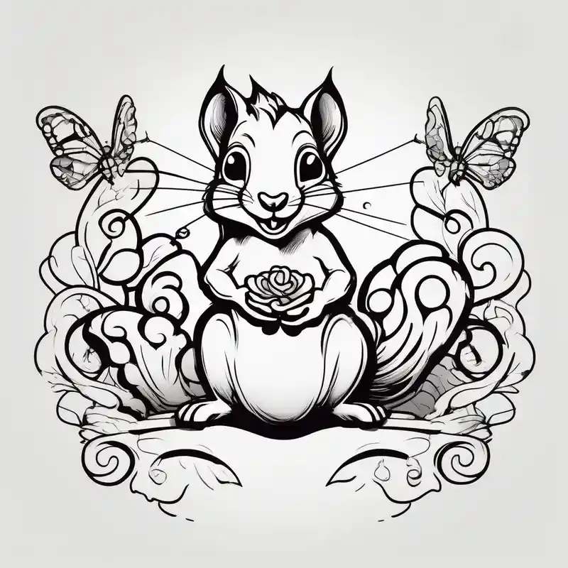 cartoon style 2025年の蝶のタトゥーステンシルアイデア about A Squirrel with a butterfly in hands butterfly-hand and A Squirrel with a butterfly in hands butterfly-hand