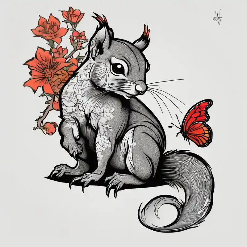 japanese style Old School Tree Tattoo Ideas in 2025 & free generation about A squirrel holding a butterfly butterfly-hand and A squirrel holding a butterfly butterfly-hand