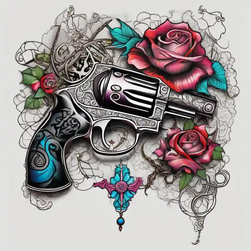 surreal style Compass Tattoo Designs and Meanings about Hand 
gun and lace