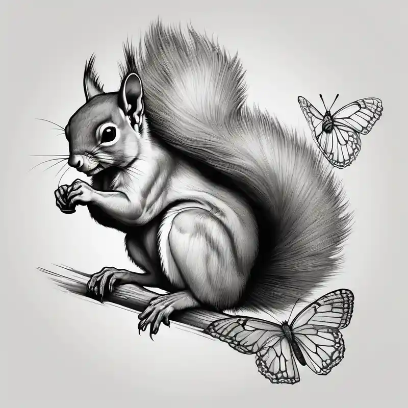 realistic style Idées de pochoirs de tatouage de papillon en 2025 about Squirrel holding butterfly and Squirrel holding butterfly