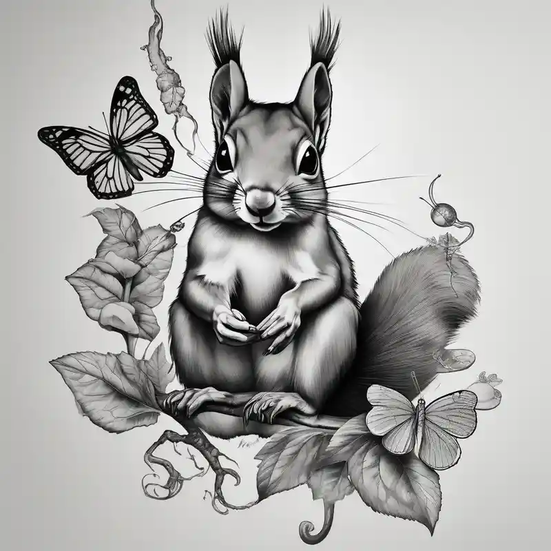 realistic style Idées de pochoirs de tatouage de papillon en 2025 about A squirrel holding a butterfly and A squirrel holding a butterfly