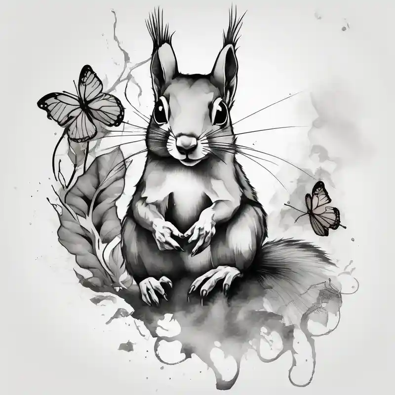 watercolor style Ideas de tatuajes de manos de mariposas en 2025 about A Squirrel with a butterfly in hands and A Squirrel with a butterfly in hands