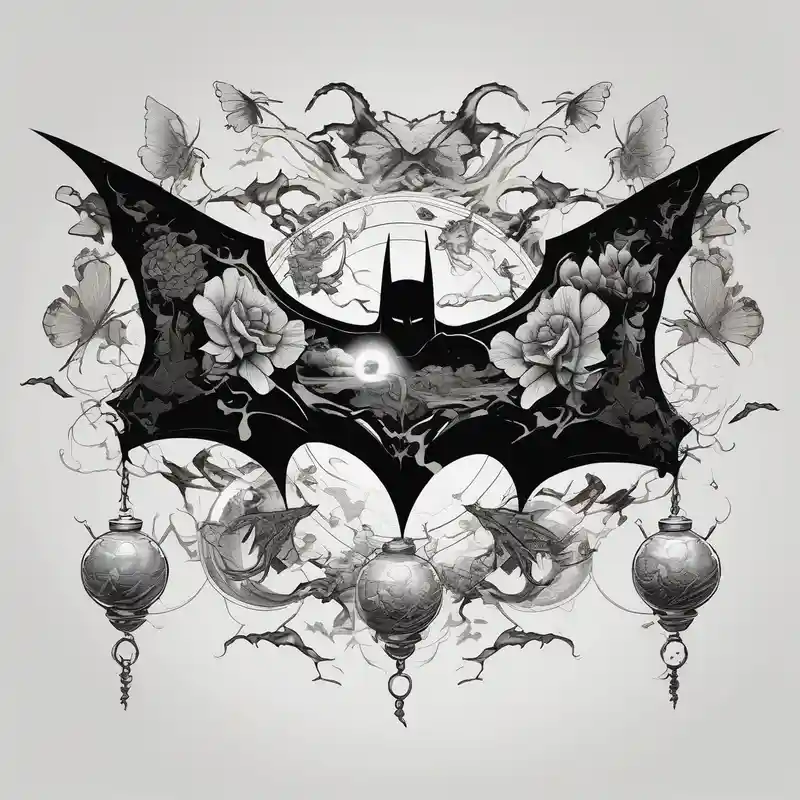 japanese style Batman Tattoo Ideas in 2025 about Batman symbol with butterflies dragonballs all around it for a forearm tattoo and Batman symbol with butterflies dragonballs all around it for a forearm tattoo