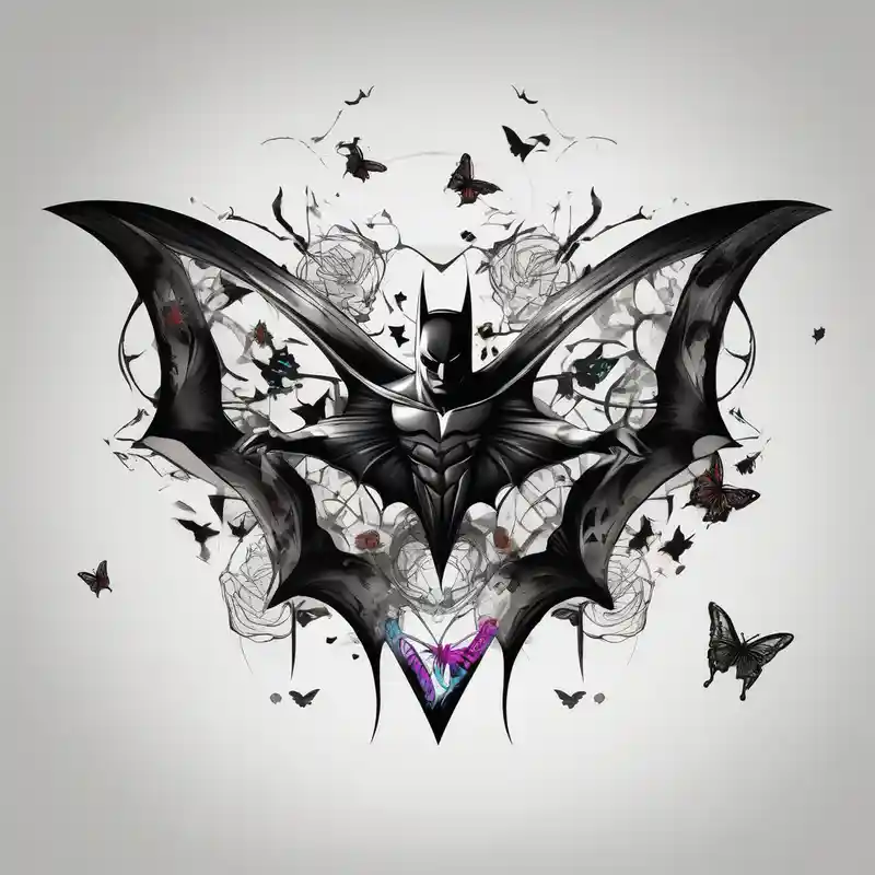 japanese style Batman Tattoo Ideas in 2025 about Small Batman symbol with 5 butterflies all around it for a forearm tattoo and Small Batman symbol with 5 butterflies all around it for a forearm tattoo