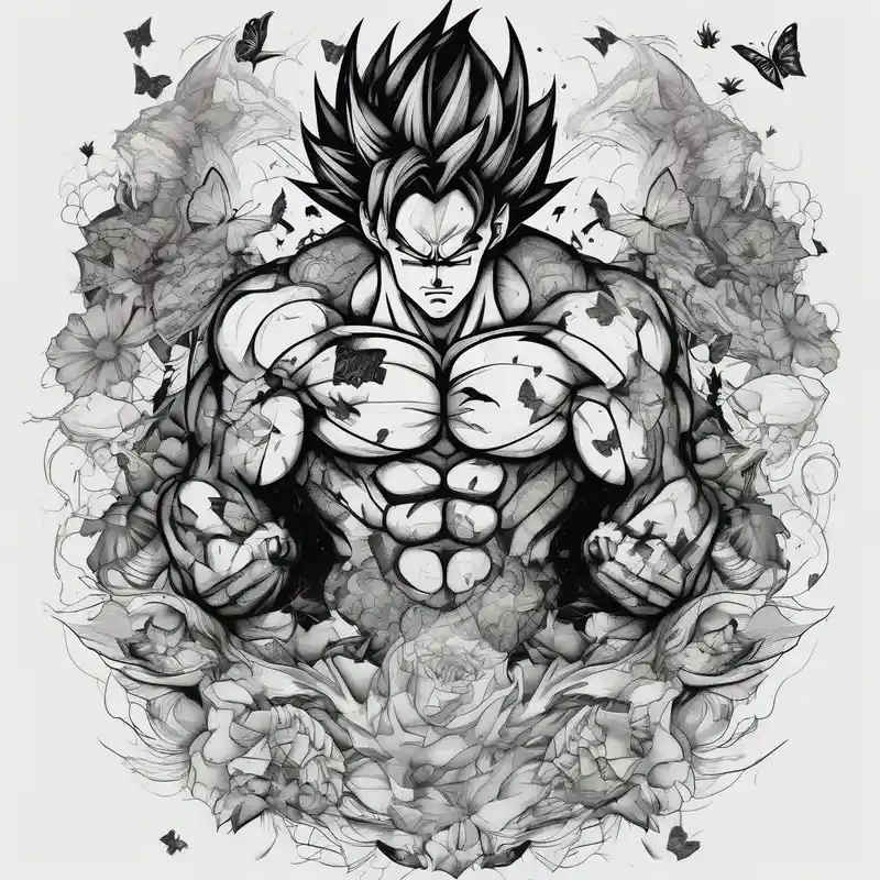 blackwork style Batman Tattoo Ideas in 2025 about Goku and Batman with butterflies and Goku and Batman with butterflies