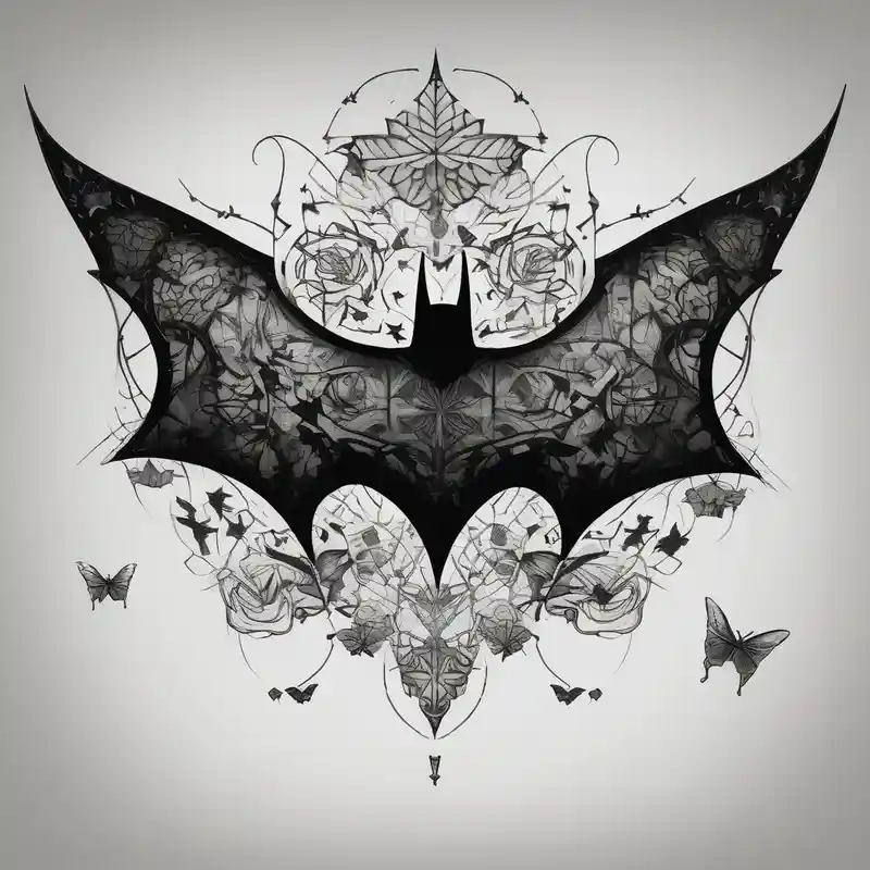 blackwork style Batman Tattoo Ideas in 2025 about Small Batman symbol with butterflies all around it for a forearm tattoo and Small Batman symbol with butterflies all around it for a forearm tattoo