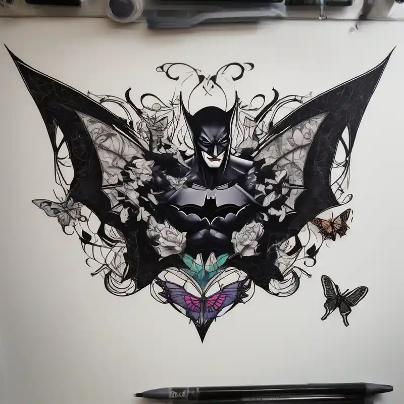 blackwork style Batman Tattoo Ideas in 2025 about Batman and Joker tattoo with butterflies and Batman and Joker tattoo with butterflies