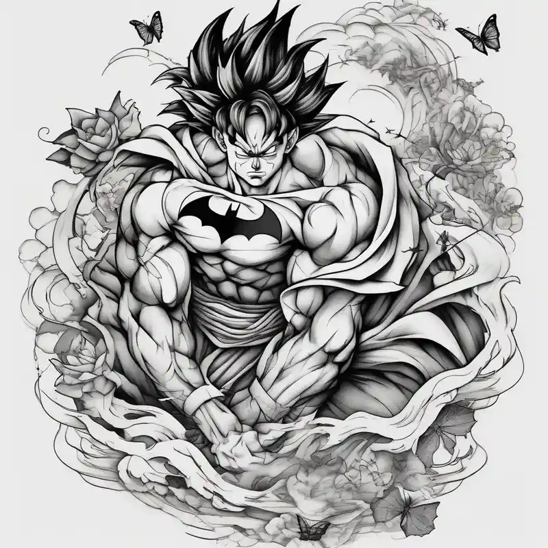 japanese style Batman Tattoo Ideas in 2025 about Goku and Batman with butterflies and Goku and Batman with butterflies