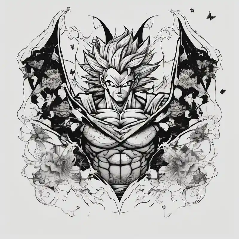 japanese style Batman Tattoo Ideas in 2025 about Goku and Batman symbol with butterflies and Goku and Batman symbol with butterflies