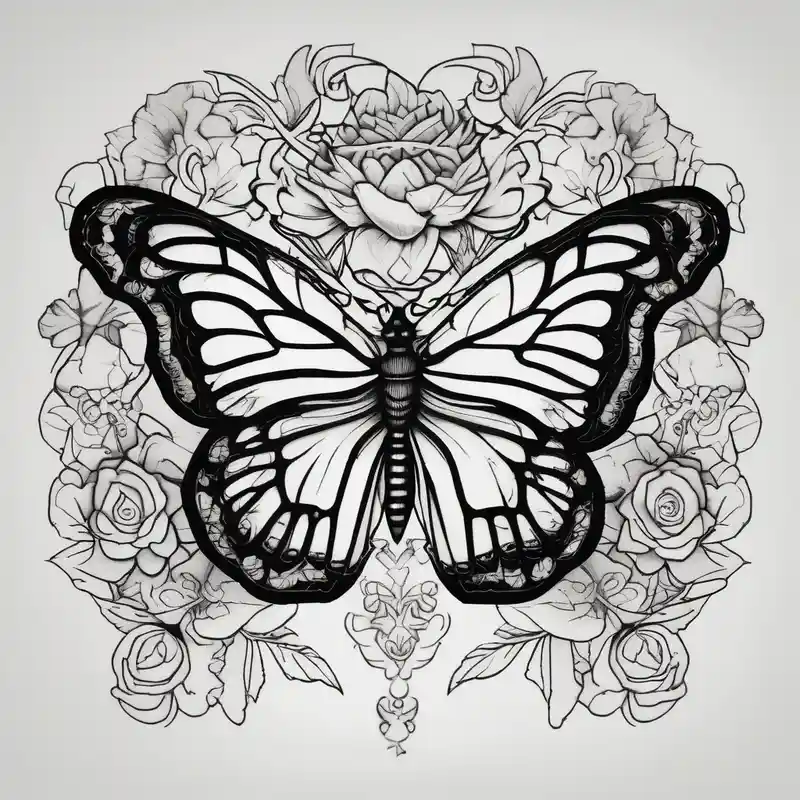 blackwork style tattooDescriptions.monarch-butterfly-tattoo.title about monarch butterfly representing grandparents tying in elements of flowers and leaves tie in Hispanic culture into the design and monarch butterfly representing grandparents tying in elements of flowers and leaves tie in Hispanic culture into the design