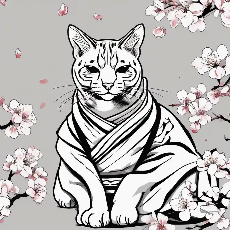 minimalist style Japanese Snake Tattoo Ideas in 2025 & free generation about Bengal cat that’s missing one eye and dressed as a Japanese samurai warrior surrounded by cherry blossoms c.r.p.s