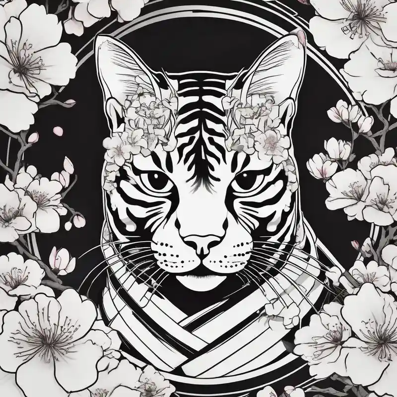 japanese style Ideas para Tatuajes de Serpientes Japonesas en 2025 & Generar gratis about Bengal cat that’s missing one eye and dressed as a Japanese samurai warrior surrounded by cherry blossoms c.r.p.s