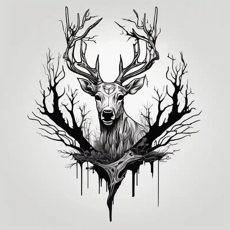 minimalist style Idées de tatouage de cerf sur la jambe en 2025 &Générer gratuitement about A frightening horror DECAYING deer carcass JUST BONE FROM THE SIDE surrounded by a forest fire in background carcass-logo and A frightening horror DECAYING deer carcass JUST BONE FROM THE SIDE surrounded by a forest fire in background carcass-logo