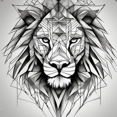 Geometric style Lion Tattoo Ideas and Designs in 2024 about powerful majestic lion close-up and powerful majestic lion close-up