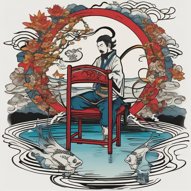 japanese style Fishing Tattoo Ideas in 2025 about Man with halo  sitting in chair on dock 
fishing in a pond from a distance and Man with halo  sitting in chair on dock 
fishing in a pond from a distance