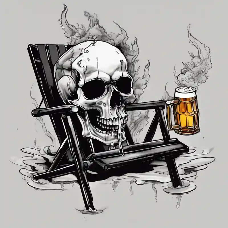 watercolor style Ideas de tatuajes de playa en 2025 about Skull smoke on the beach sitting in a beach chair with a beer in its hand and Skull smoke on the beach sitting in a beach chair with a beer in its hand