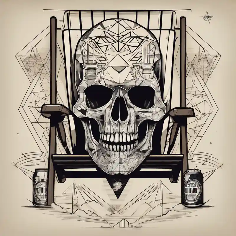 geometric style Idées de tatouages de plage en 2025 about Skull body smoke on the beach sitting in a beach chair with a beer in its hand and Skull body smoke on the beach sitting in a beach chair with a beer in its hand