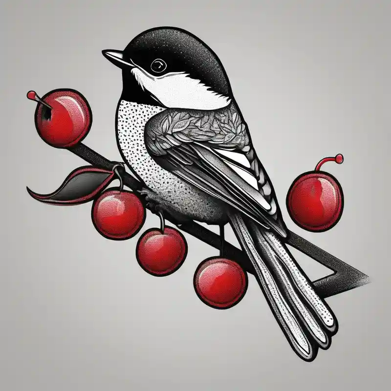 dotwork style Cherry Blossom Tattoo Ideas in 2025 about Chickadee on cherry branch cherry-blossom and Chickadee on cherry branch cherry-blossom