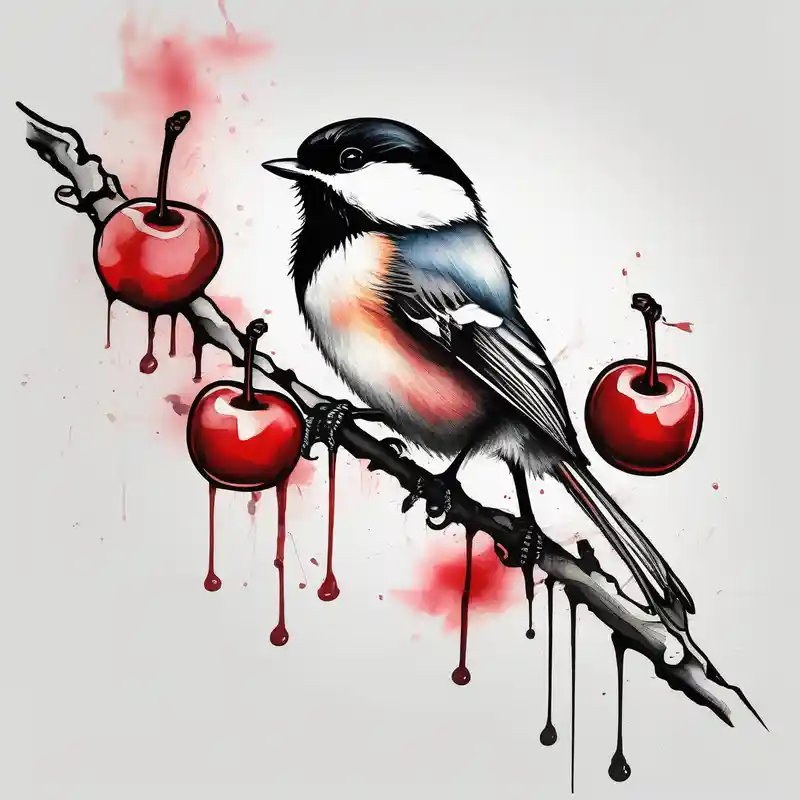 watercolor style Cherry Blossom Tattoo Ideas in 2025 about Chickadee on cherry branch cherry-blossom and Chickadee on cherry branch cherry-blossom