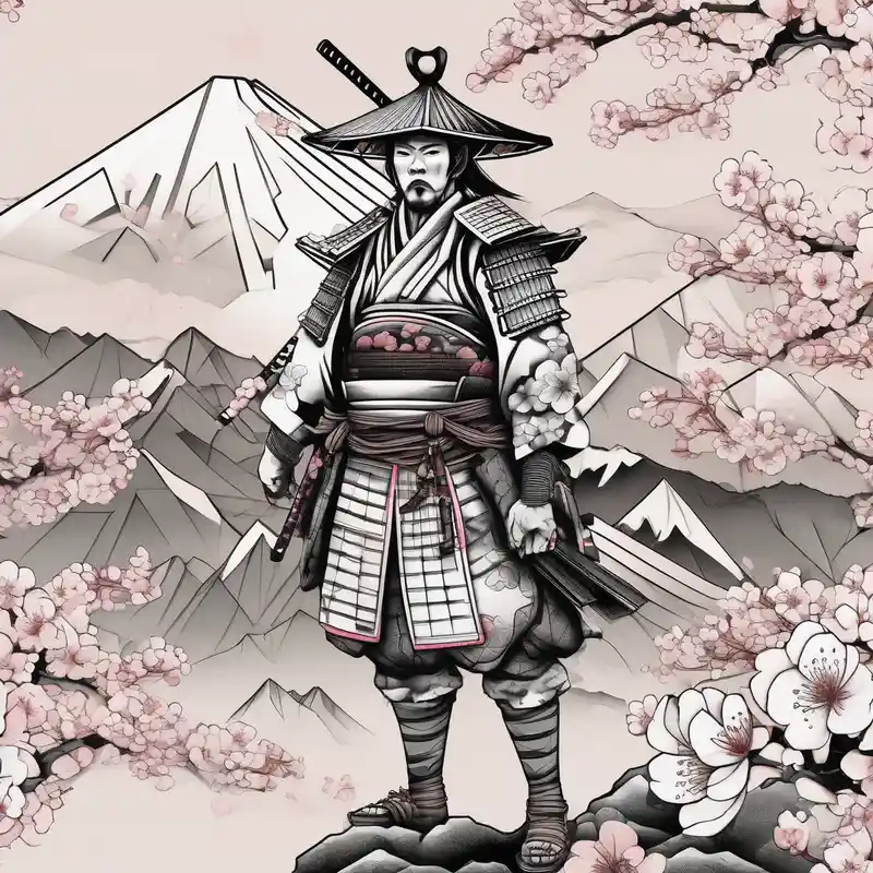 geometric style Ideas para Tatuajes de Serpientes Japonesas en 2025 & Generar gratis about samurai standing at the base of a mountain in japan with cherry blossoms and japanese structures in the background cherry-blossom and samurai standing at the base of a mountain in japan with cherry blossoms and japanese structures in the background cherry-blossom