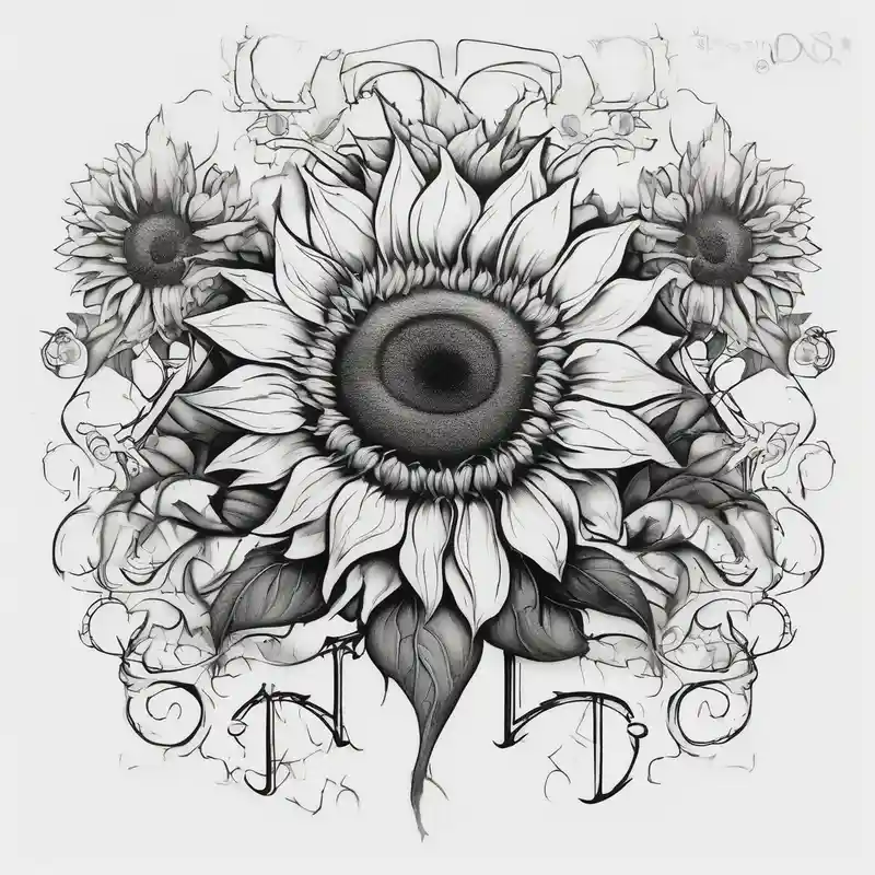 surreal style Cherry Blossom Tattoo Ideas in 2025 about Sunflowers with “Blossom” written through the middle of them cherry-blossom and Sunflowers with “Blossom” written through the middle of them cherry-blossom