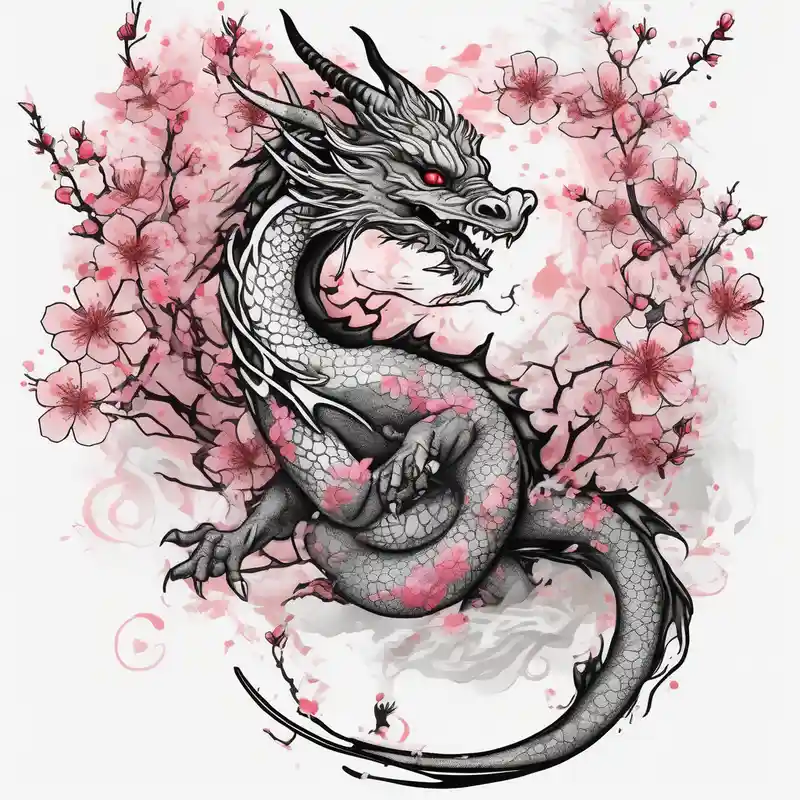 watercolor style Cherry Blossom Tattoo Ideas in 2025 about Feminine dragon w cherry blossoms cherry-blossom and Feminine dragon w cherry blossoms cherry-blossom