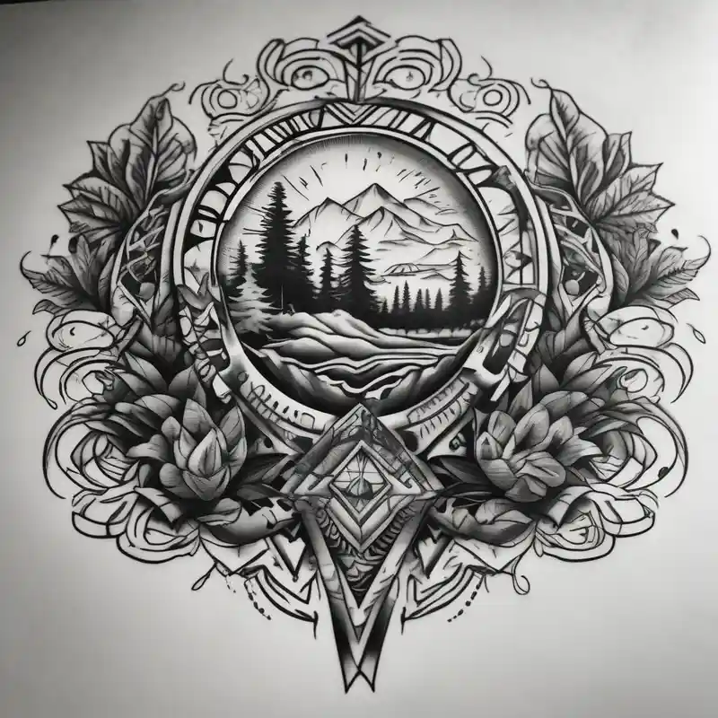 black and white style Family Tattoo Ideas in 2025 about Chicano inspired Tattoo that incorporates love for family and importance of building wealth. Include elements of the Pacific Northwest Forrest and Chicano inspired Tattoo that incorporates love for family and importance of building wealth. Include elements of the Pacific Northwest Forrest