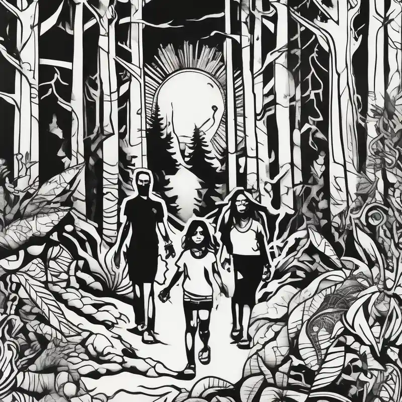 cartoon style 2025年にタトゥーを入れた後に飲酒してもいいのかアイデア about Chicano art . A shadow of a Man and Woman and young son and young daughter  walking through the Pacific Northwest Forrest. Crosses. and Chicano art . A shadow of a Man and Woman and young son and young daughter  walking through the Pacific Northwest Forrest. Crosses.