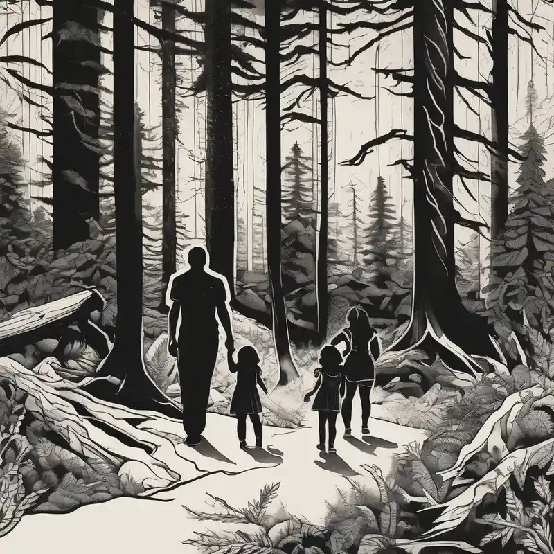 blackwork style No Regerts Tattoo Ideas in 2025 about Chicano art . A shadow of a Man and Woman and young son and young daughter  walking through the Pacific Northwest Forrest. Crosses. and Chicano art . A shadow of a Man and Woman and young son and young daughter  walking through the Pacific Northwest Forrest. Crosses.