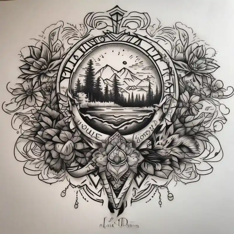 black and white style 2025年の赤インクタトゥーアイデア about Chicano inspired Tattoo that incorporates love for family and importance of building wealth. Include elements of the Pacific Northwest Forrest and Chicano inspired Tattoo that incorporates love for family and importance of building wealth. Include elements of the Pacific Northwest Forrest