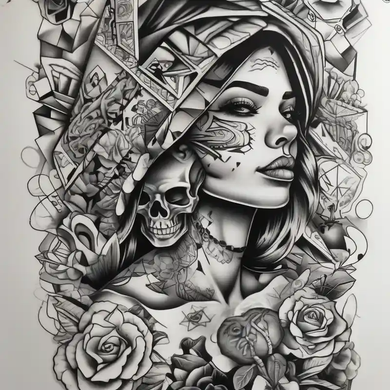 geometric style Idées de tatouages familiaux en 2025 about Chicano style sleeve about drugs family and women and Chicano style sleeve about drugs family and women