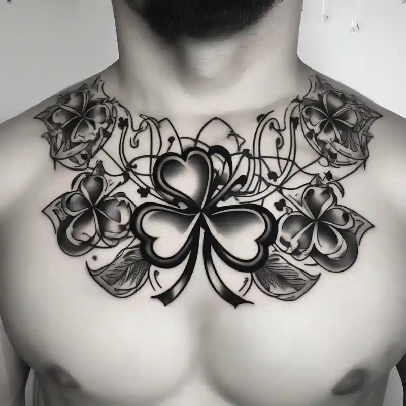 old school style Christian Tattoos for Men in 2025 & free generation about mens chest tattoo with four 4 leaf clovers on the collar bone christian-for-men and mens chest tattoo with four 4 leaf clovers on the collar bone christian-for-men