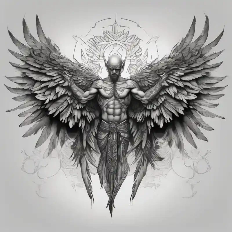 old school style Men's Behind the Ear Tattoo Ideas and Designs about wings tattoo extending from a mens shoulders and covering the upper arms and upper back. The feathers are intricately detailed