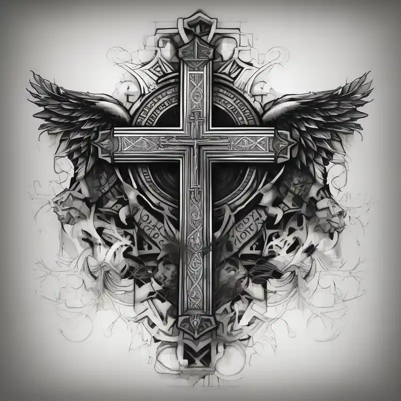 black and white style Biblical Tattoo Ideas in 2025 & free generation about symmetrical and chest tattoo