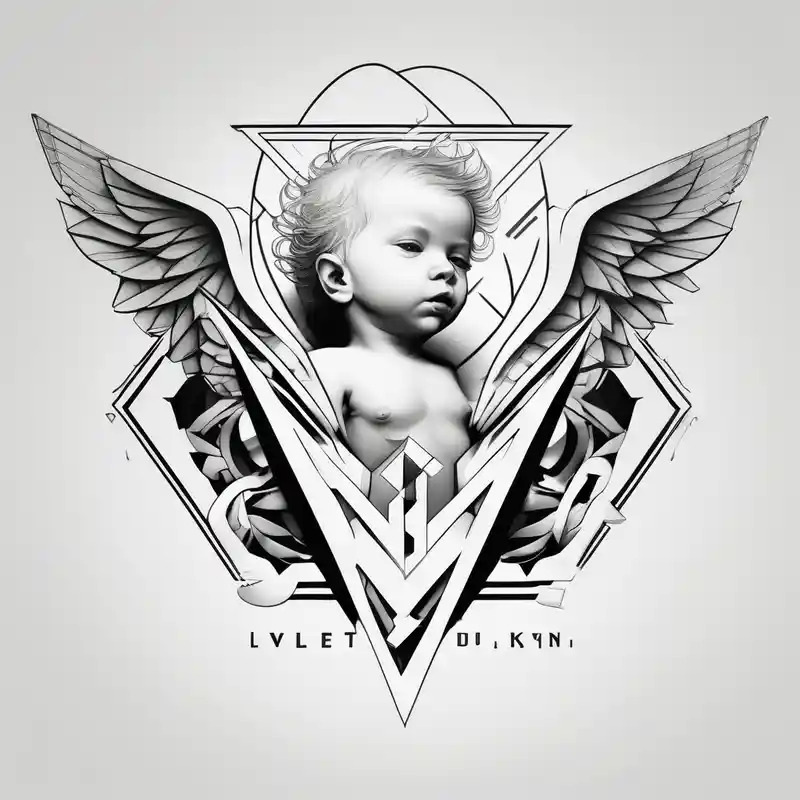 geometric style Men's Behind the Ear Tattoo Ideas and Designs about A baby angel with the letters Lev Livet Mens du kan christian-for-men and A baby angel with the letters Lev Livet Mens du kan christian-for-men