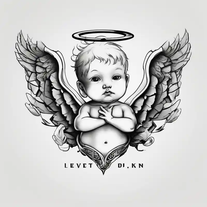 sketch style Men's Behind the Ear Tattoo Ideas and Designs about A baby angel with the letters Lev Livet Mens du kan christian-for-men and A baby angel with the letters Lev Livet Mens du kan christian-for-men