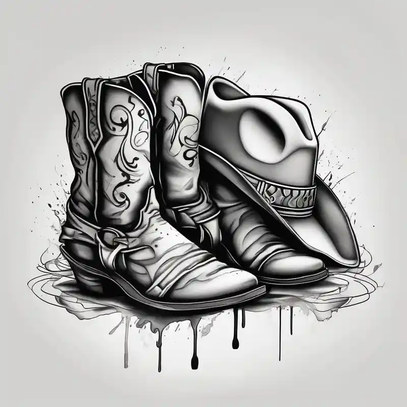 watercolor style Men's Behind the Ear Tattoo Ideas and Designs about A pair of mens boots and a pair of womens sandals and a cowboyhat on the Beach. Keep it simple christian-for-men