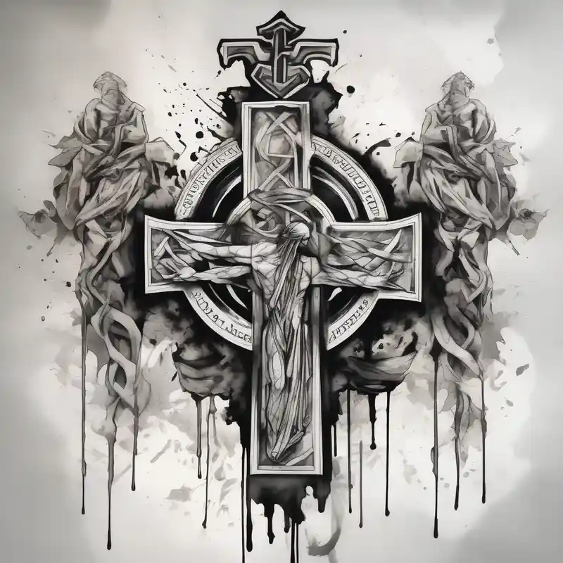 watercolor style Christian Tattoos for Men in 2024 about four stoic virtues and christian cross christian-for-men and four stoic virtues and christian cross christian-for-men