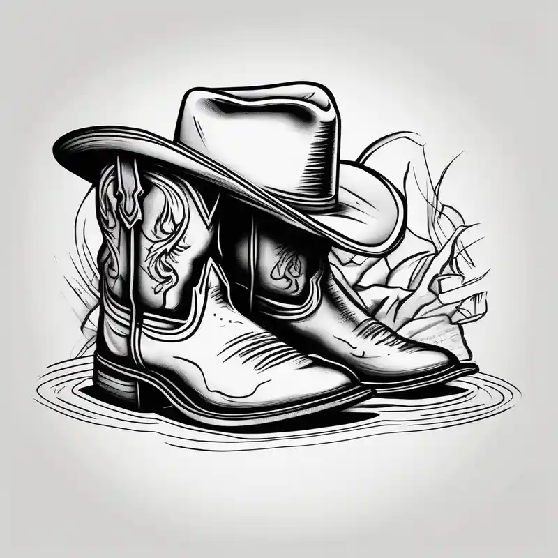 sketch style Tatuajes Cristianos para Hombres en 2025 & Generar gratis about A pair of mens boots and a pair of flip flops and a cowboyhat on the Beach. Keep it simple christian-for-men