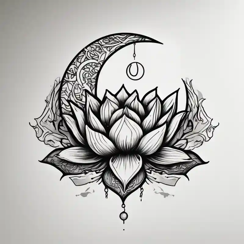 realistic style Moon Tattoo Designs and Meanings about tiny colorful crescent moon with lotus flower and tiny colorful crescent moon with lotus flower