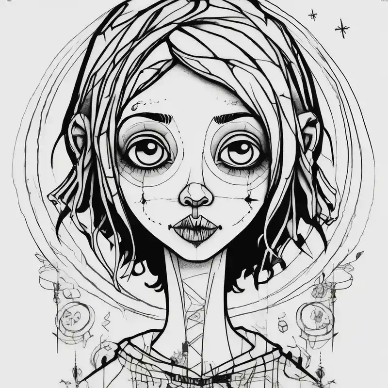 sketch style tattooDescriptions.coraline-tattoo.title about Coraline dool and Coraline dool