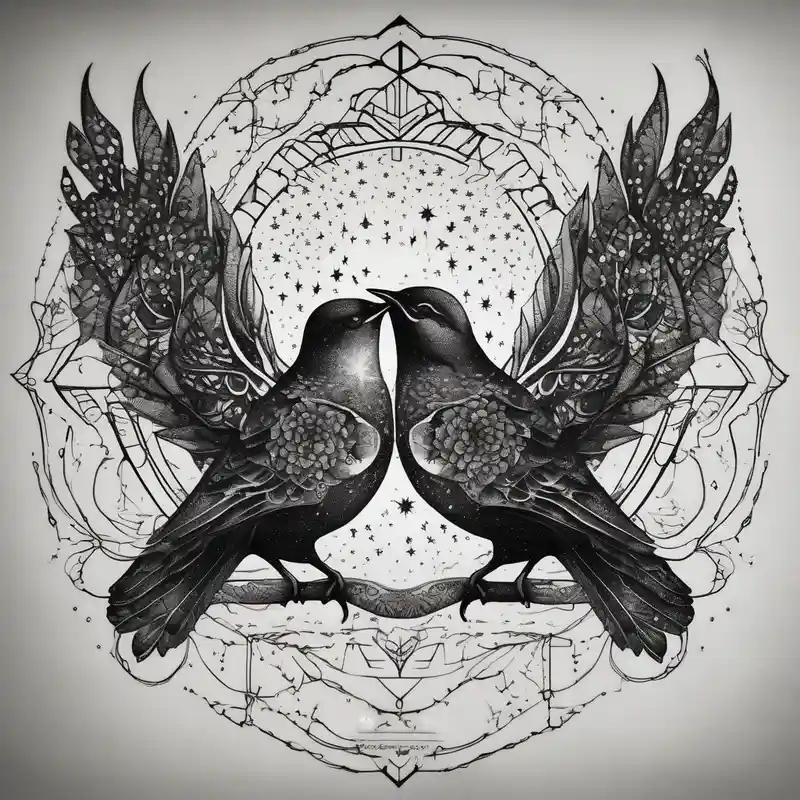 dotwork style Star Tattoo Ideas in 2025 & free generation about two birds sitting and stars and infinite theme couples tattoo couple-for-couples