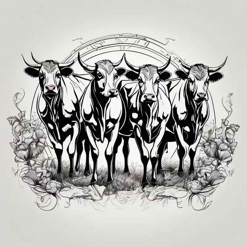 blackwork style Cow Tattoo Ideas in 2025 about COWS IN YARD and COWS IN YARD