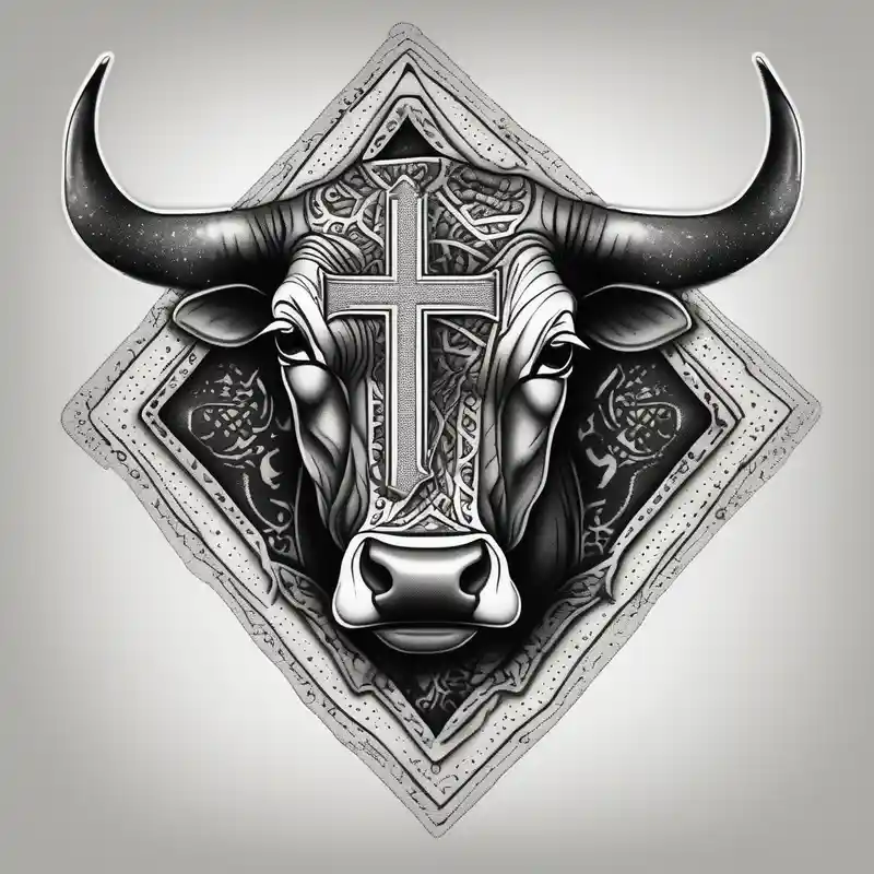 dotwork style Cow Tattoo Ideas in 2025 about leather  detail with cow tag and cross sleeve and leather  detail with cow tag and cross sleeve