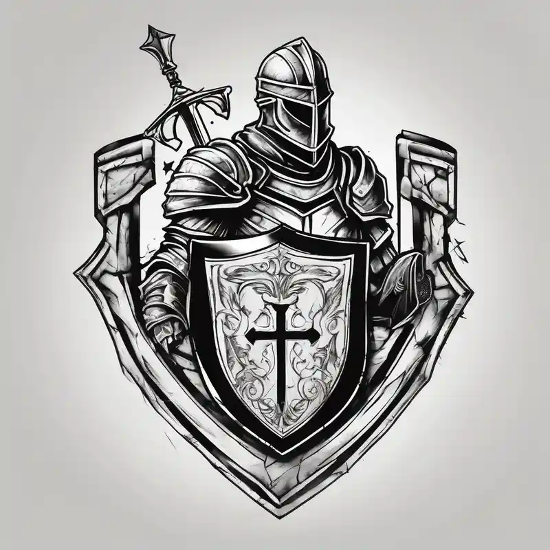 sketch style Cute Tattoo Ideas in 2025 about A knight with a bible on his shield cute-ideas and A knight with a bible on his shield cute-ideas