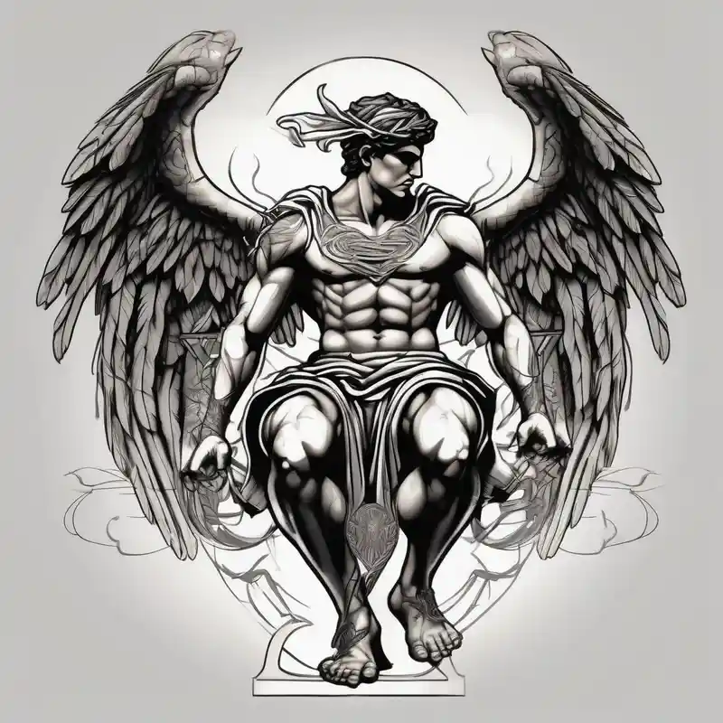 black and white style Cute Tattoo Ideas in 2025 & free generation about God hermes kneeling with wings wrapped around him cute-ideas and God hermes kneeling with wings wrapped around him cute-ideas