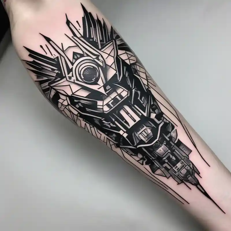 black and white style Cyberpunk Tattoo Ideas in 2025 about cyberpunk 2077 and forearm tattoo